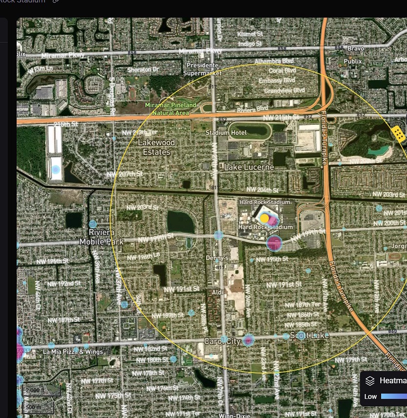Hard Rock Stadium heatmap